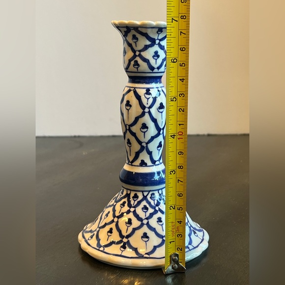VTG Blue and White Patterned Ceramic Candlesticks. Handcrafted In Vietnam. - Picture 4 of 5